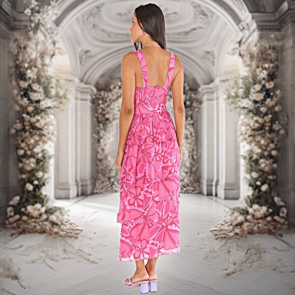 Show Me Your MuMu Cosmopolitan Candy Hearts Midi Dress Sleeveless Tiered Maxi XS - Picture 4 of 13